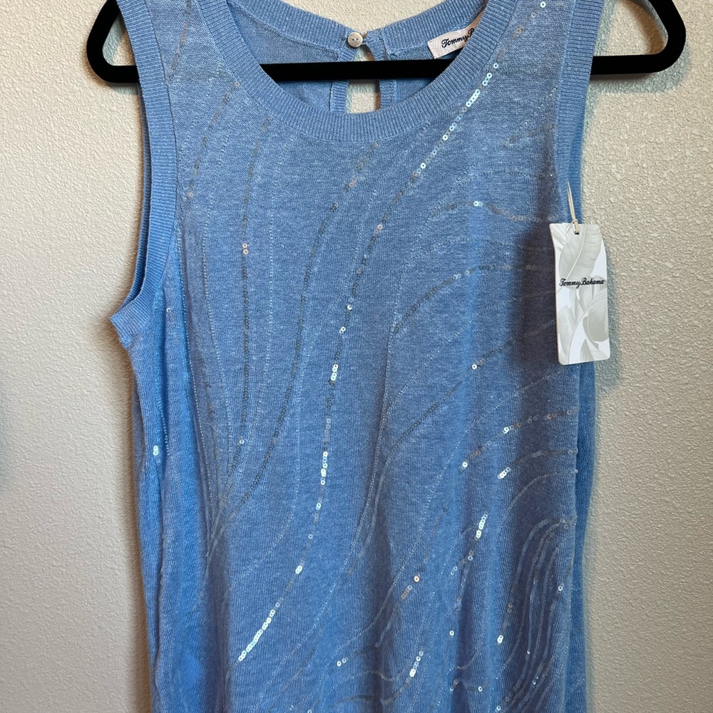 Tommy Bahama Light Blue Sleeveless Sequin Knit Top Size Large - Picture 2 of 8